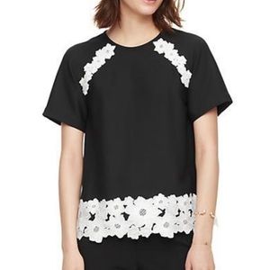 Kate Spade Lace Trim Satin Crepe Top Black and White Size 4